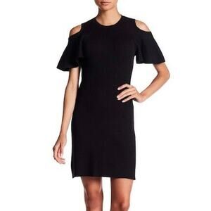 Laundry by Shelli Segal Black Rib Knit Cold Shoulder Sweater Dress Petite Large